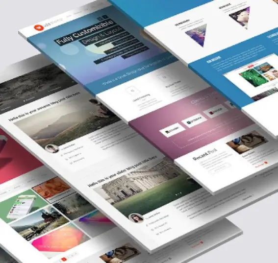 Varios diseños de sitios web de agencias digitales superpuestos, mostrando diferentes plantillas y estructuras.
